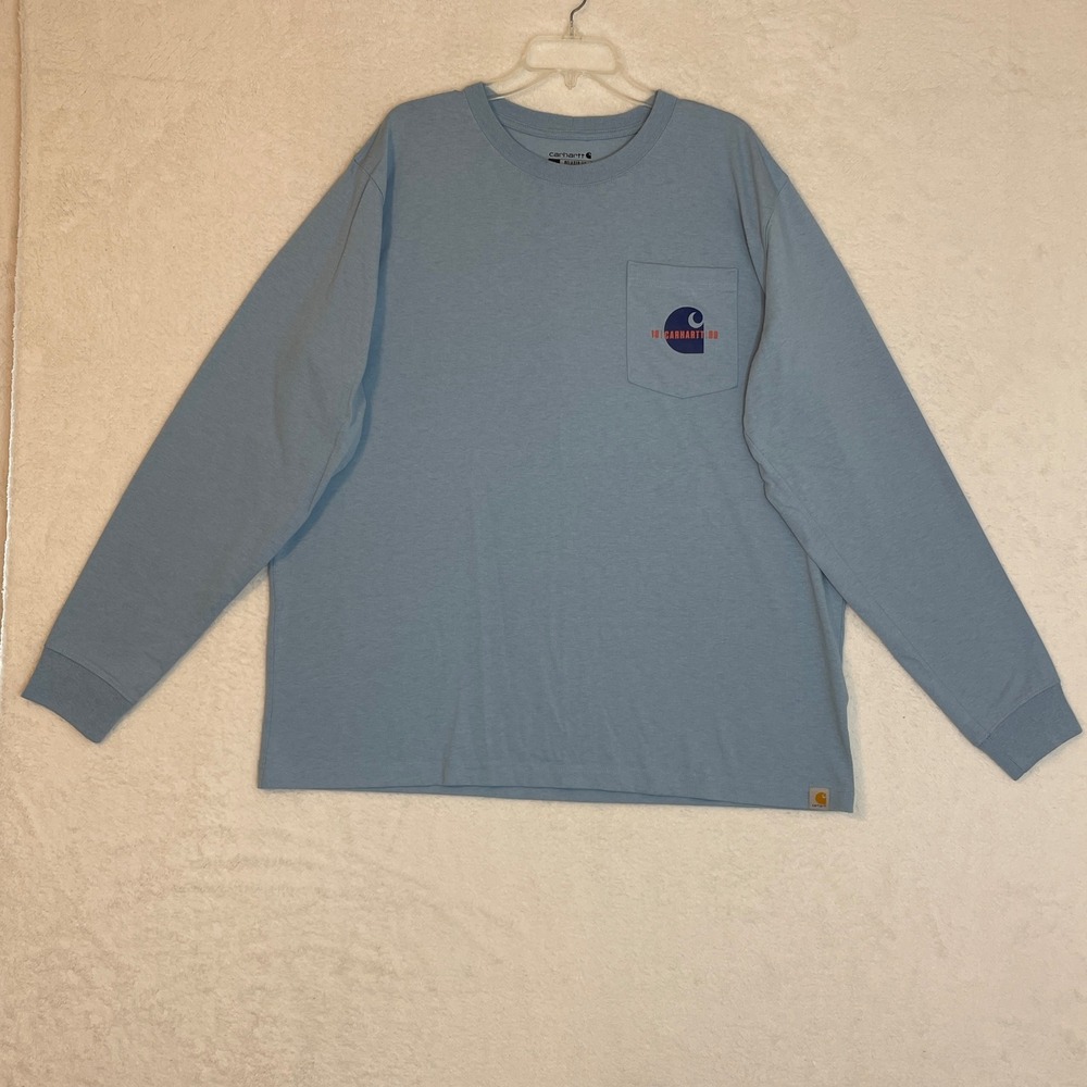 Carhartt Mens XL Relaxed Fit Long Sleeve Pocket T-Shirt Blue TK5883-M Graphic